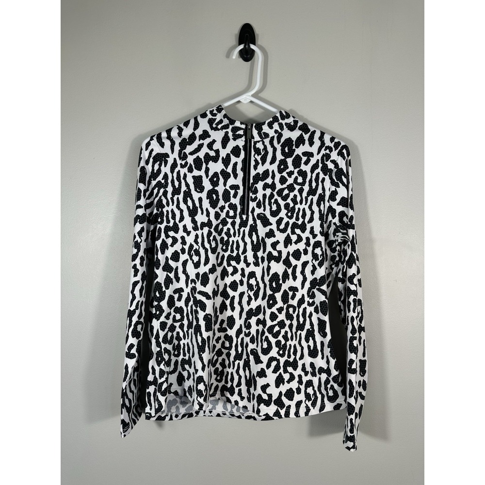 Tail Top Womens Medium Black White Leopard 1/4 Zip Golf Tennis
